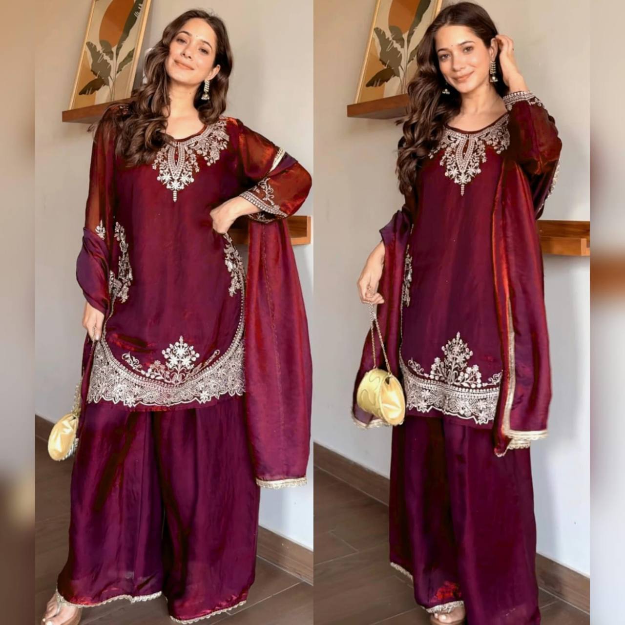 Modern Aubergine Flared Silk Set